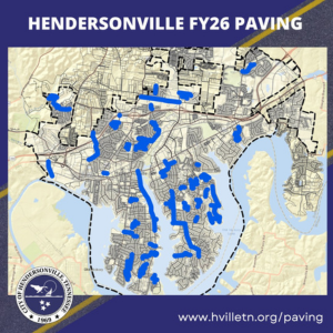 The map is highlighted with paving projects from FY 2026