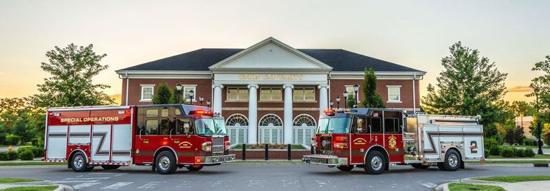 Fire Trucks in Front of University