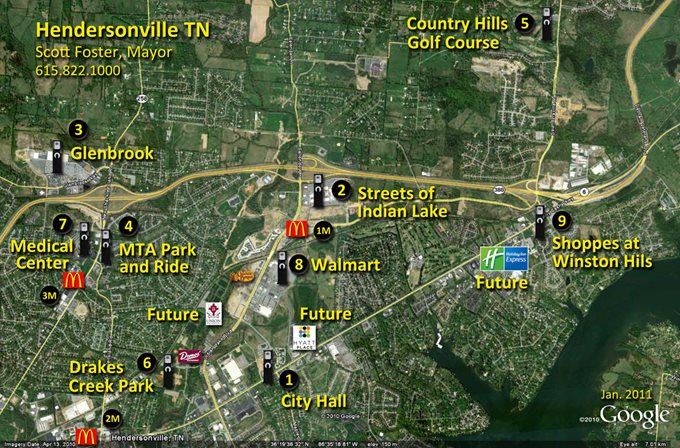 Potential locations for charging stations in Hendersonville