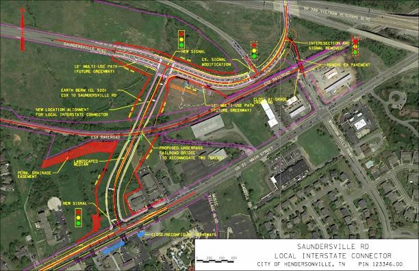 Proposed Route of the New Interchange Between East Main Street and Saundersville Road